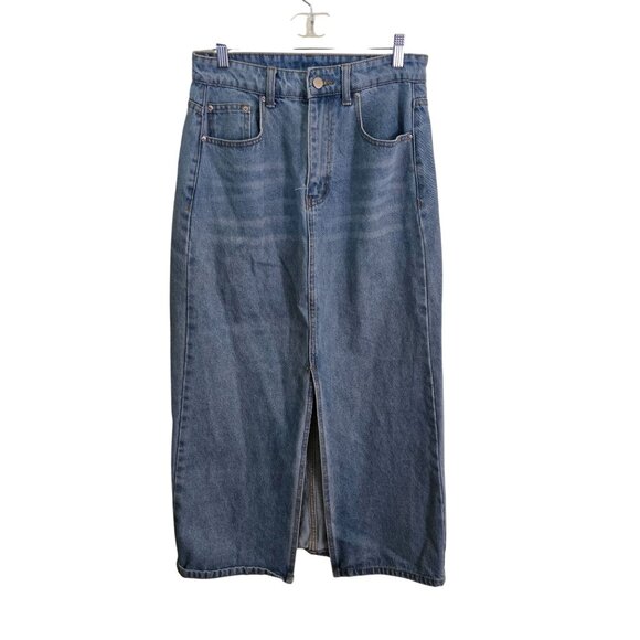 Denim Maxi Pencil Skirt 5 Pocket Mid Wash Trending Size M - Picture 2 of 6